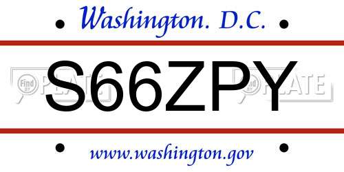 S66ZPY District Of Columbia License Plate