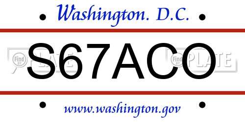 S67ACO District Of Columbia License Plate