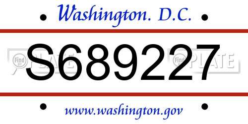 S689227 District Of Columbia License Plate