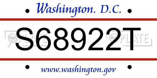 S68922T District Of Columbia License Plate