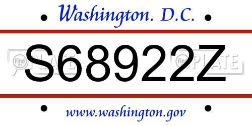 S68922Z District Of Columbia License Plate