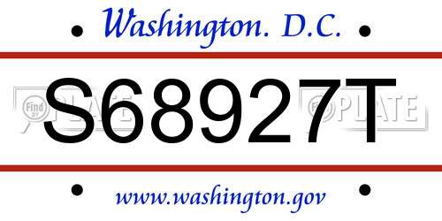 S68927T District Of Columbia License Plate
