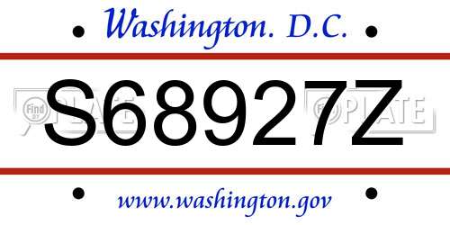 S68927Z District Of Columbia License Plate