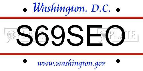 S69SEO District Of Columbia License Plate