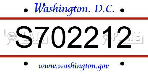 S702212 District Of Columbia License Plate