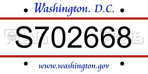 S702668 District Of Columbia License Plate