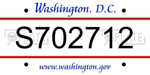 S702712 District Of Columbia License Plate