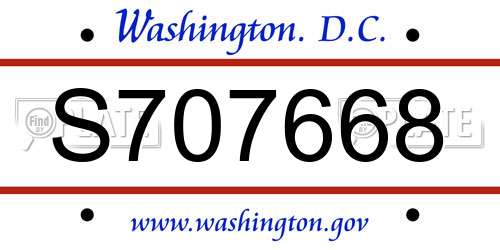 S707668 District Of Columbia License Plate