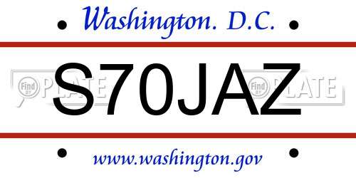 S70JAZ District Of Columbia License Plate