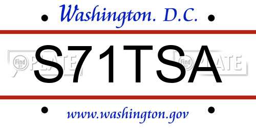 S71TSA District Of Columbia License Plate