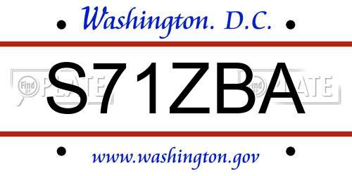 S71ZBA District Of Columbia License Plate