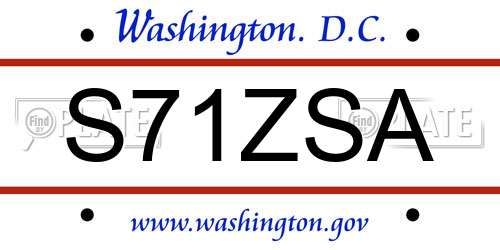 S71ZSA District Of Columbia License Plate