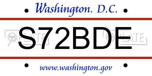 S72BDE District Of Columbia License Plate