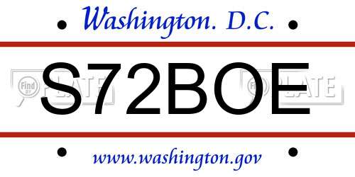 S72BOE District Of Columbia License Plate