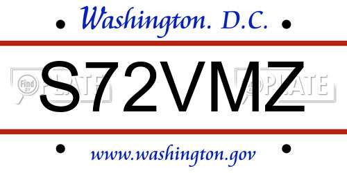 S72VMZ District Of Columbia License Plate