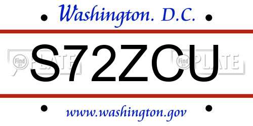 S72ZCU District Of Columbia License Plate