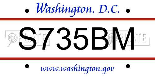 S735BM District Of Columbia License Plate