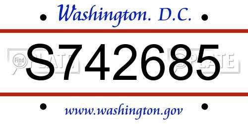 S742685 District Of Columbia License Plate