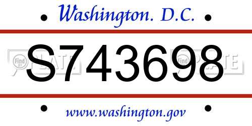 S743698 District Of Columbia License Plate