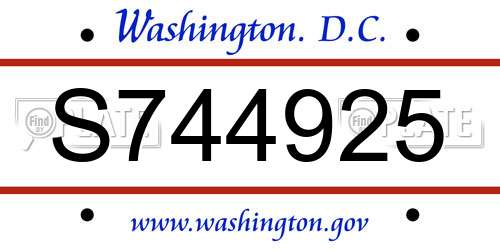 S744925 District Of Columbia License Plate