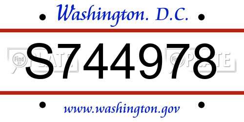 S744978 District Of Columbia License Plate