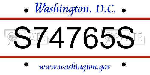 S74765S District Of Columbia License Plate