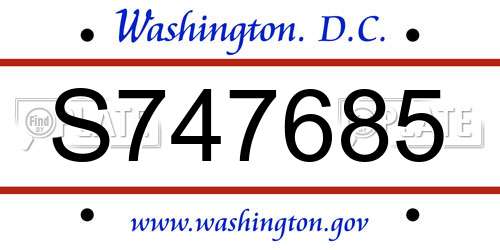 S747685 District Of Columbia License Plate