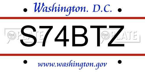 S74BTZ District Of Columbia License Plate