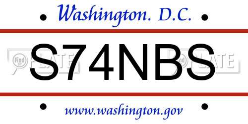 S74NBS District Of Columbia License Plate