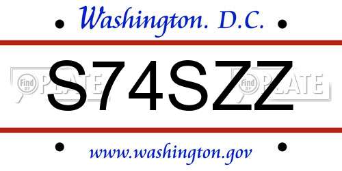 S74SZZ District Of Columbia License Plate