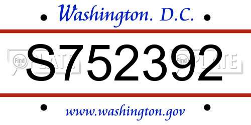 S752392 District Of Columbia License Plate