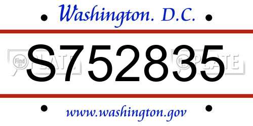 S752835 District Of Columbia License Plate