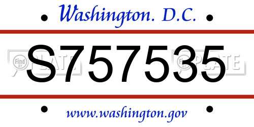 S757535 District Of Columbia License Plate