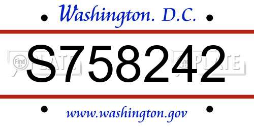 S758242 District Of Columbia License Plate