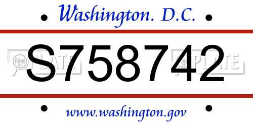 S758742 District Of Columbia License Plate
