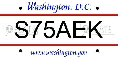 S75AEK District Of Columbia License Plate