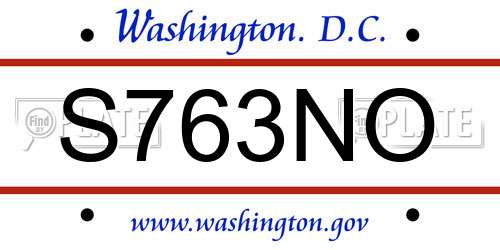S763NO District Of Columbia License Plate