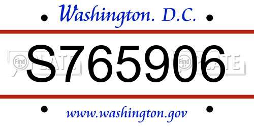 S765906 District Of Columbia License Plate