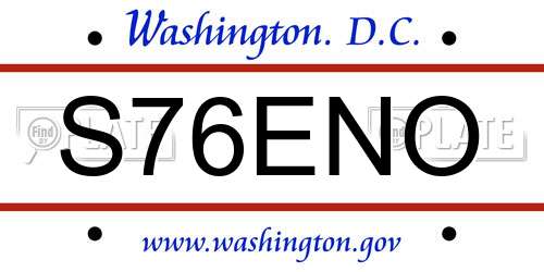 S76ENO District Of Columbia License Plate