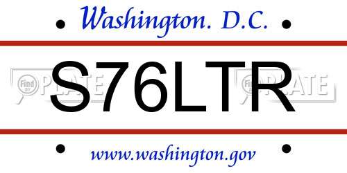 S76LTR District Of Columbia License Plate
