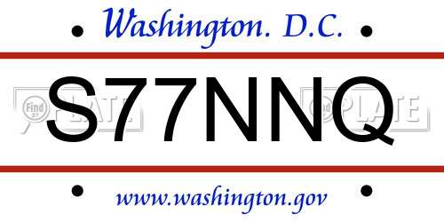 S77NNQ District Of Columbia License Plate