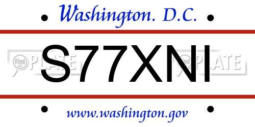 S77XNI District Of Columbia License Plate