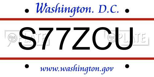 S77ZCU District Of Columbia License Plate