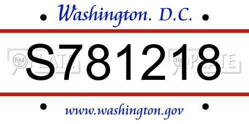 S781218 District Of Columbia License Plate
