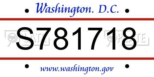 S781718 District Of Columbia License Plate