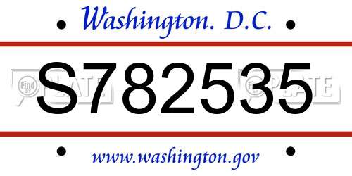 S782535 District Of Columbia License Plate