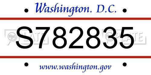 S782835 District Of Columbia License Plate