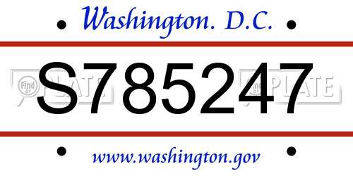 S785247 District Of Columbia License Plate