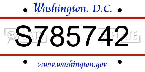 S785742 District Of Columbia License Plate