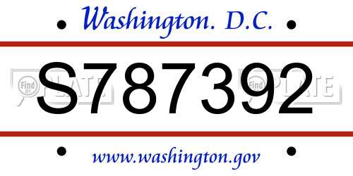 S787392 District Of Columbia License Plate